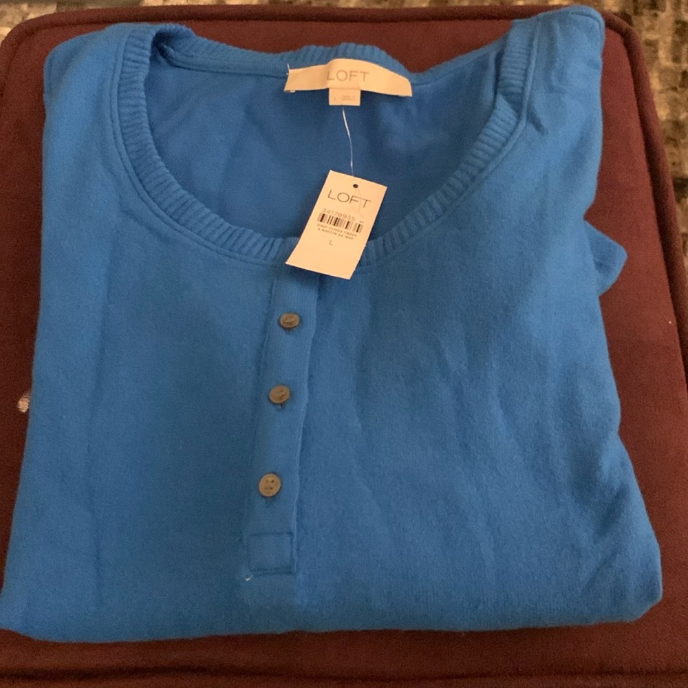 LOFT blue sweater with four buttons. Very soft long sleeves